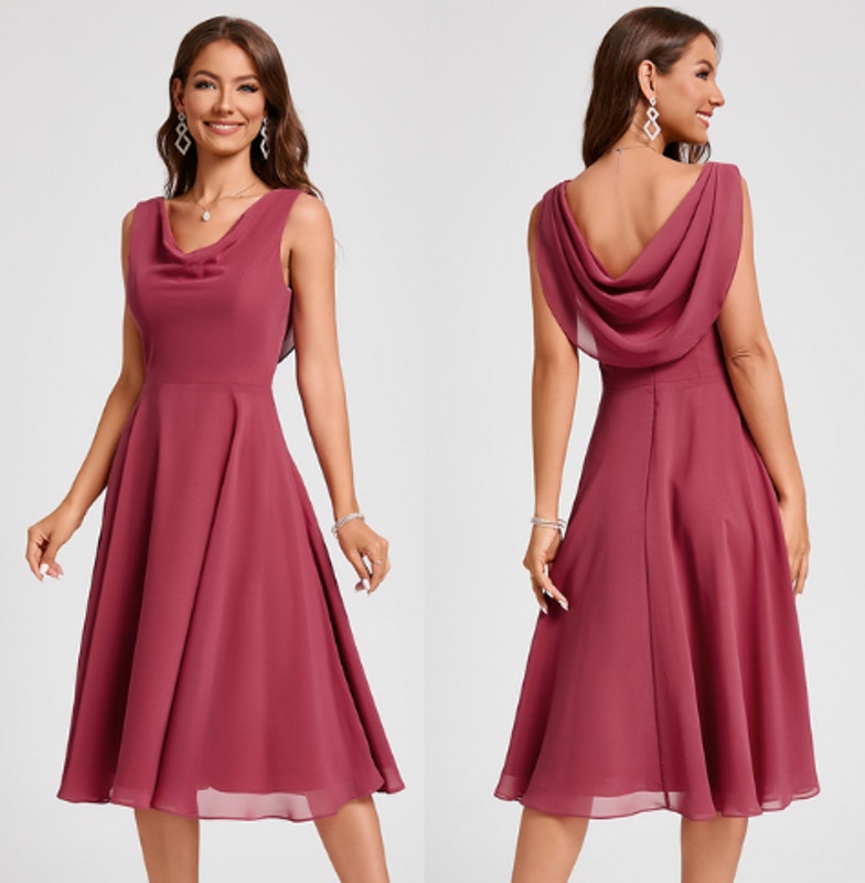 Nwt Jj's House Cowl Neck Chiffon A-Line Cocktail Dress Cinnamon Rose Womens Us 2